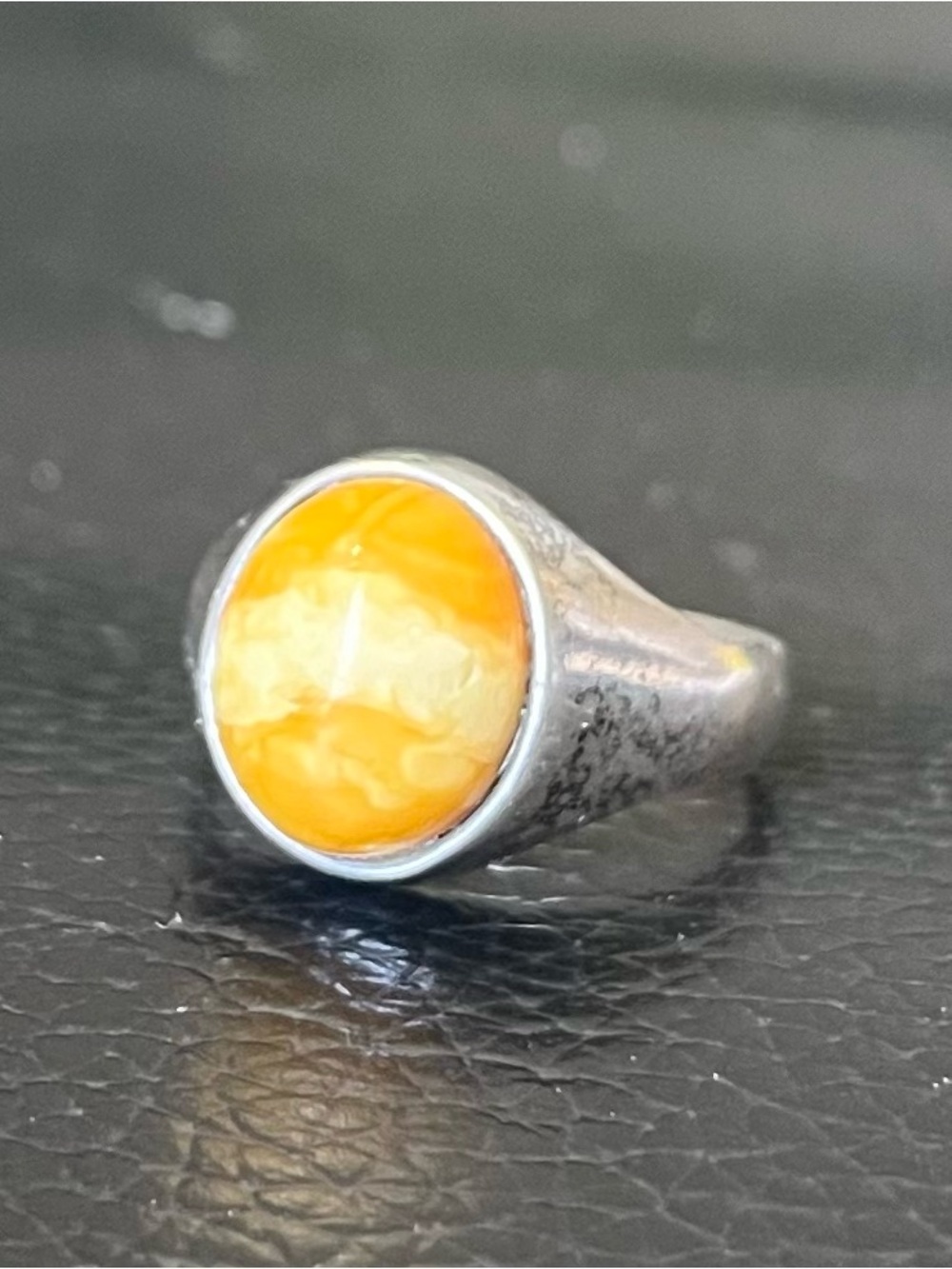 Sterling Silver Women's Ring with Yellow Amber Stone